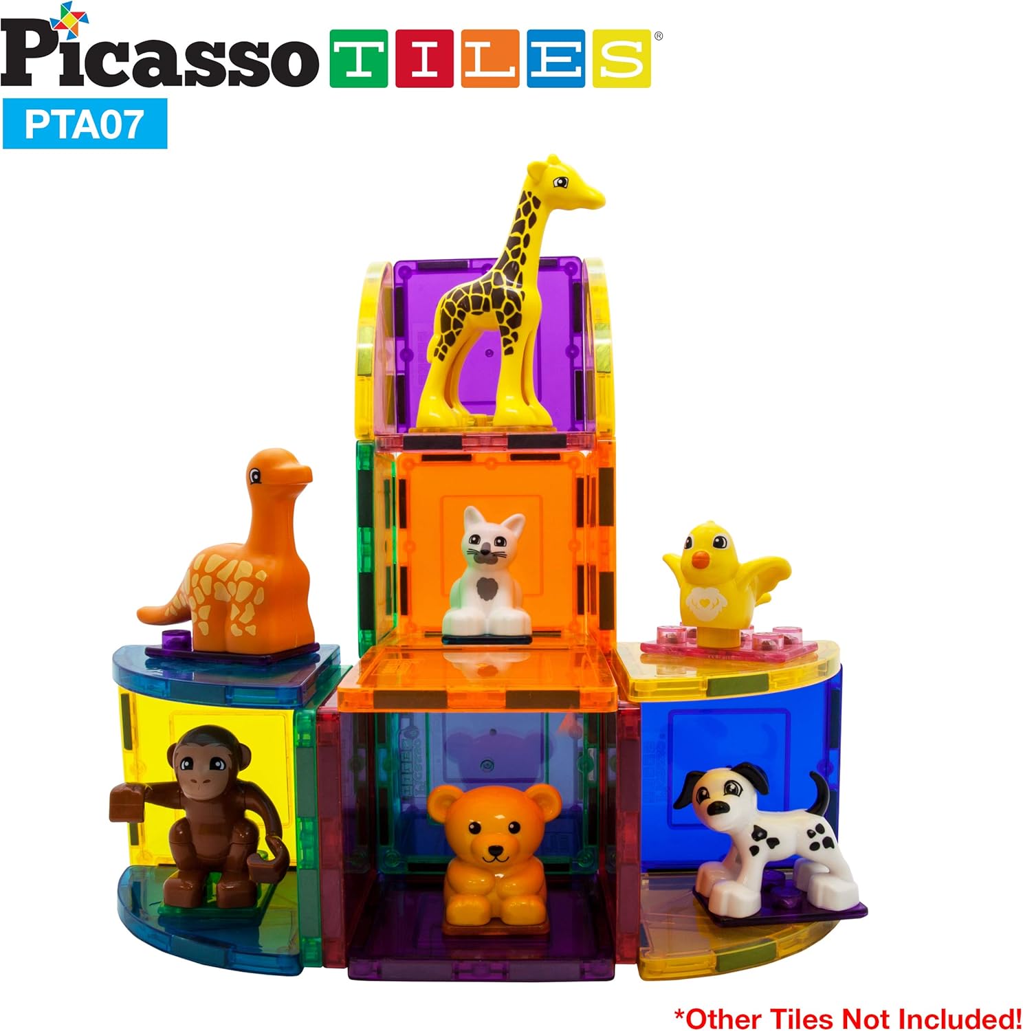 imagePicassoTiles Magnetic Figures 5 Piece Vehicle and Action Figure Set Including School Bus Car Truck and 2 Drivers Magnet Expansion Pack Toddler Toy Kit Pretend Playset for Construction Building BlockAnimal