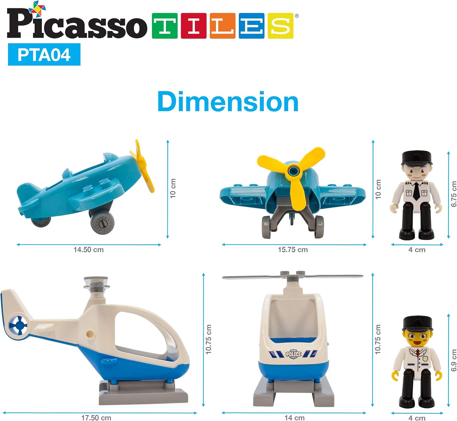 imagePicassoTiles Magnetic Figures 5 Piece Vehicle and Action Figure Set Including School Bus Car Truck and 2 Drivers Magnet Expansion Pack Toddler Toy Kit Pretend Playset for Construction Building BlockAircraft