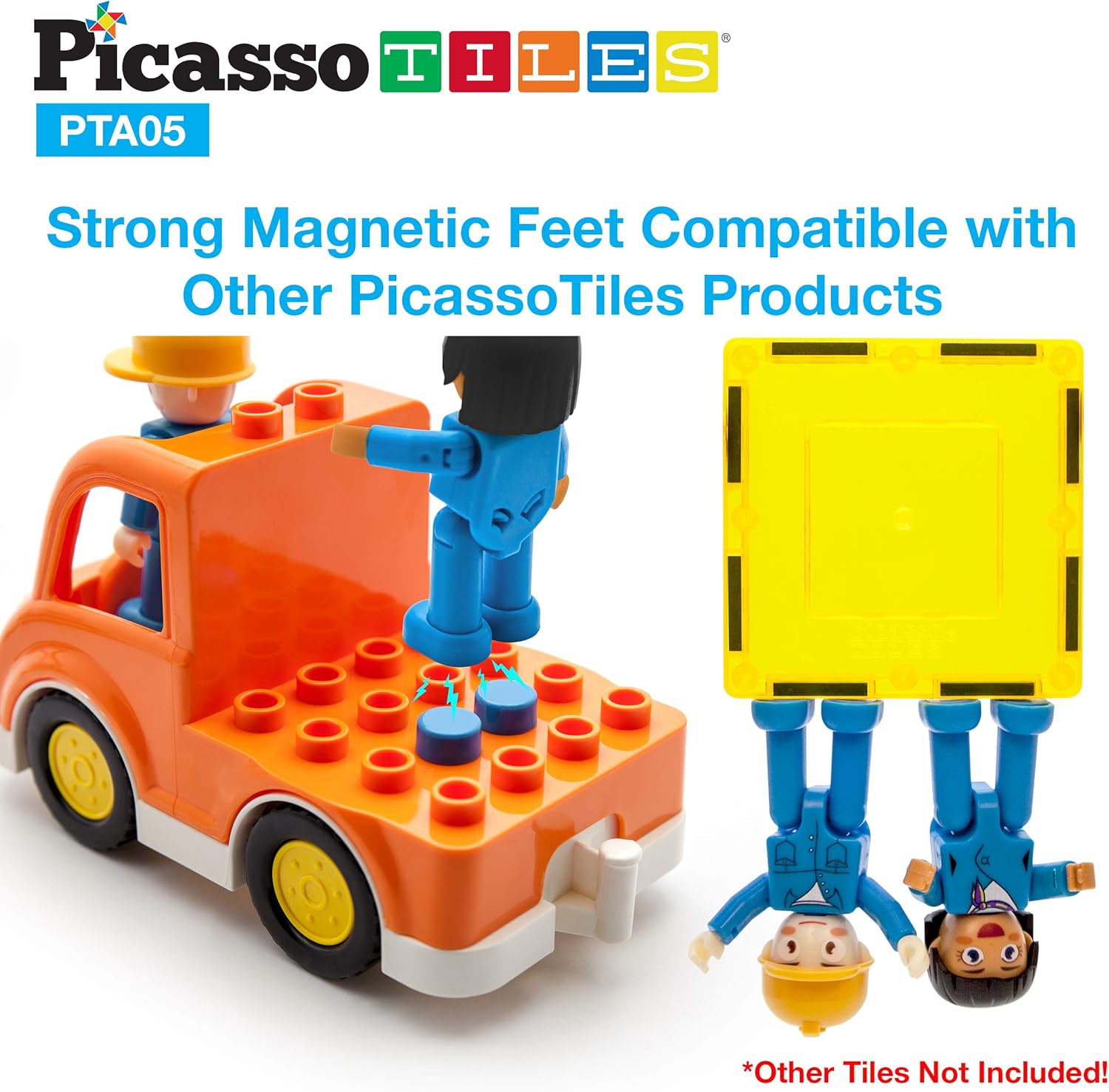 imagePicassoTiles Magnetic Figures 5 Piece Vehicle and Action Figure Set Including School Bus Car Truck and 2 Drivers Magnet Expansion Pack Toddler Toy Kit Pretend Playset for Construction Building BlockVehicle