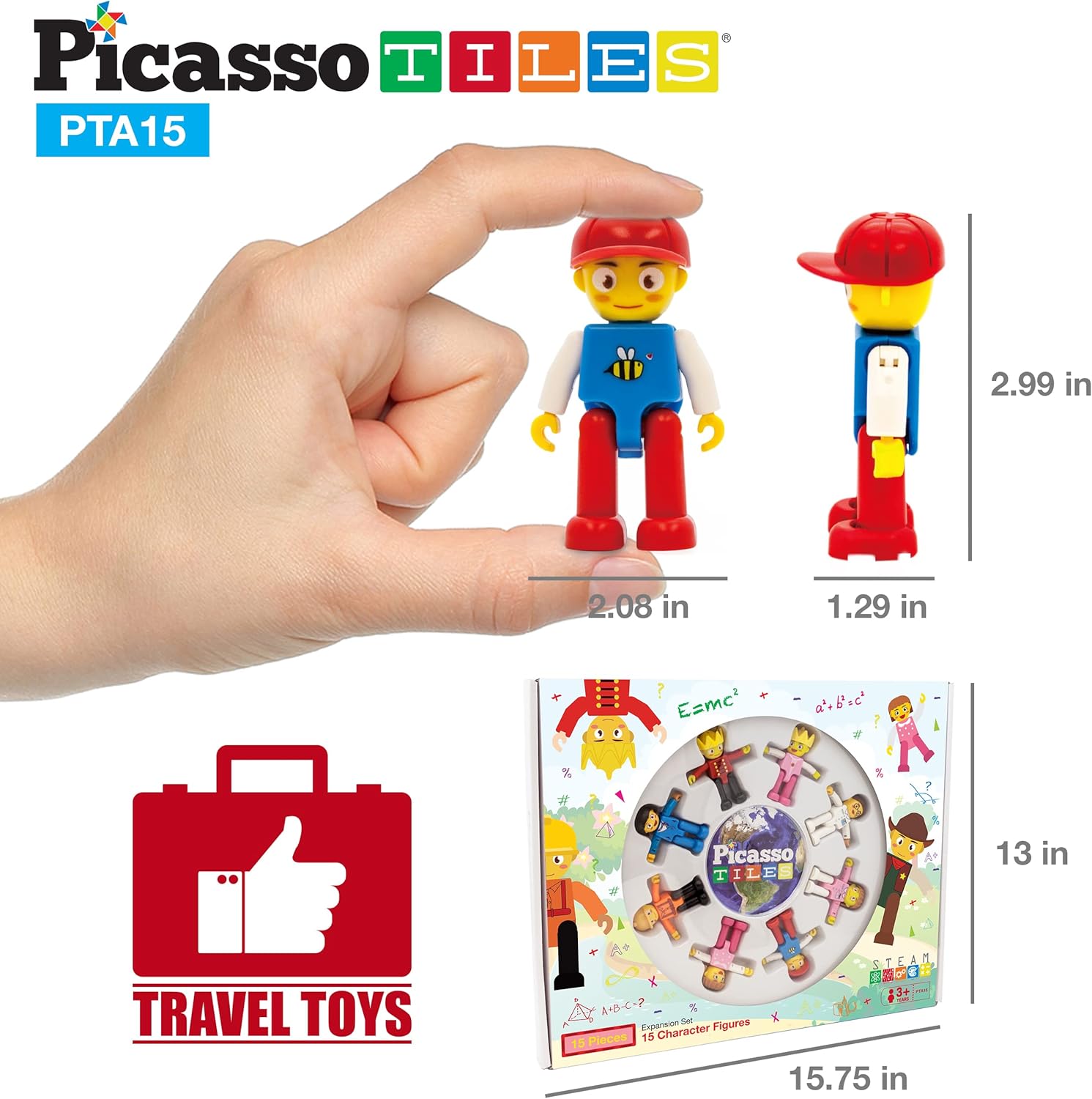 imagePicassoTiles Magnetic Figures 5 Piece Vehicle and Action Figure Set Including School Bus Car Truck and 2 Drivers Magnet Expansion Pack Toddler Toy Kit Pretend Playset for Construction Building Block15 Characters