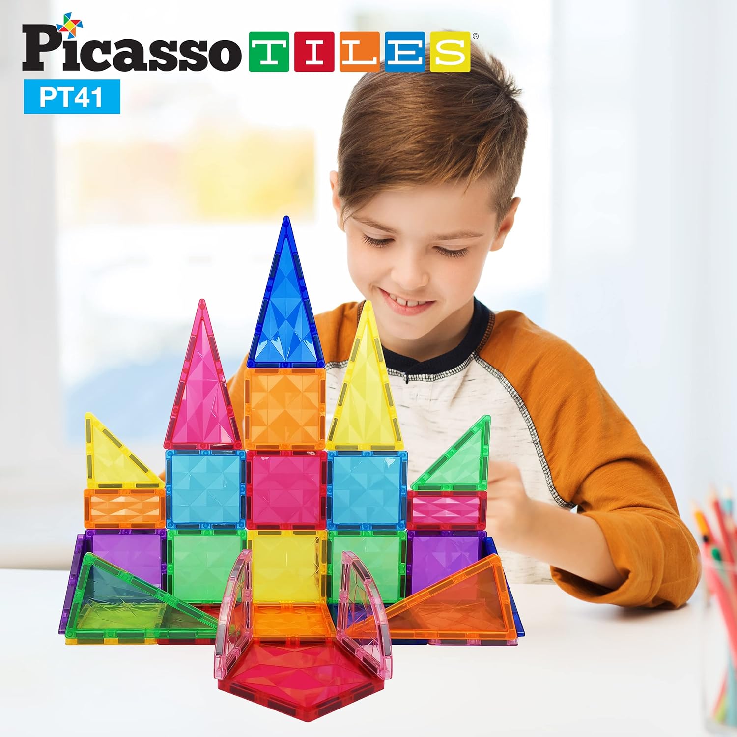 imagePicassoTiles Magnetic Tiles Building Block Construction Toy Set Prism Magnet Tile Blocks STEM STEAM Learning Kit Early Education Builder Playset Toys for Children Toddler Boy Girl Age 3 PT41