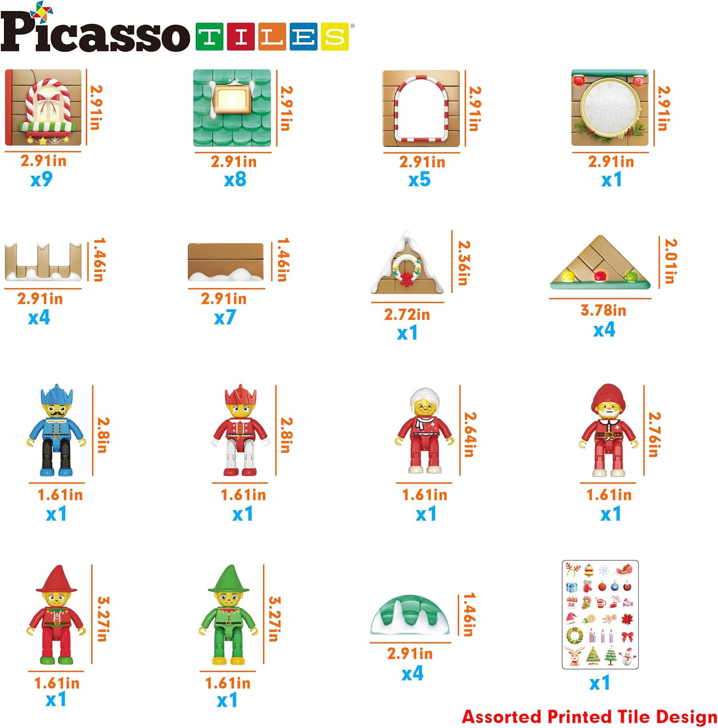 imagePicassoTiles Magnetic Tiles Christmas Cottage Holiday with 6 Character Action Figures Santa Mrs Clause Elves Nutcracker Theme Construction Set Magnet Building Blocks STEM Learning Gifts Toys PTQ08