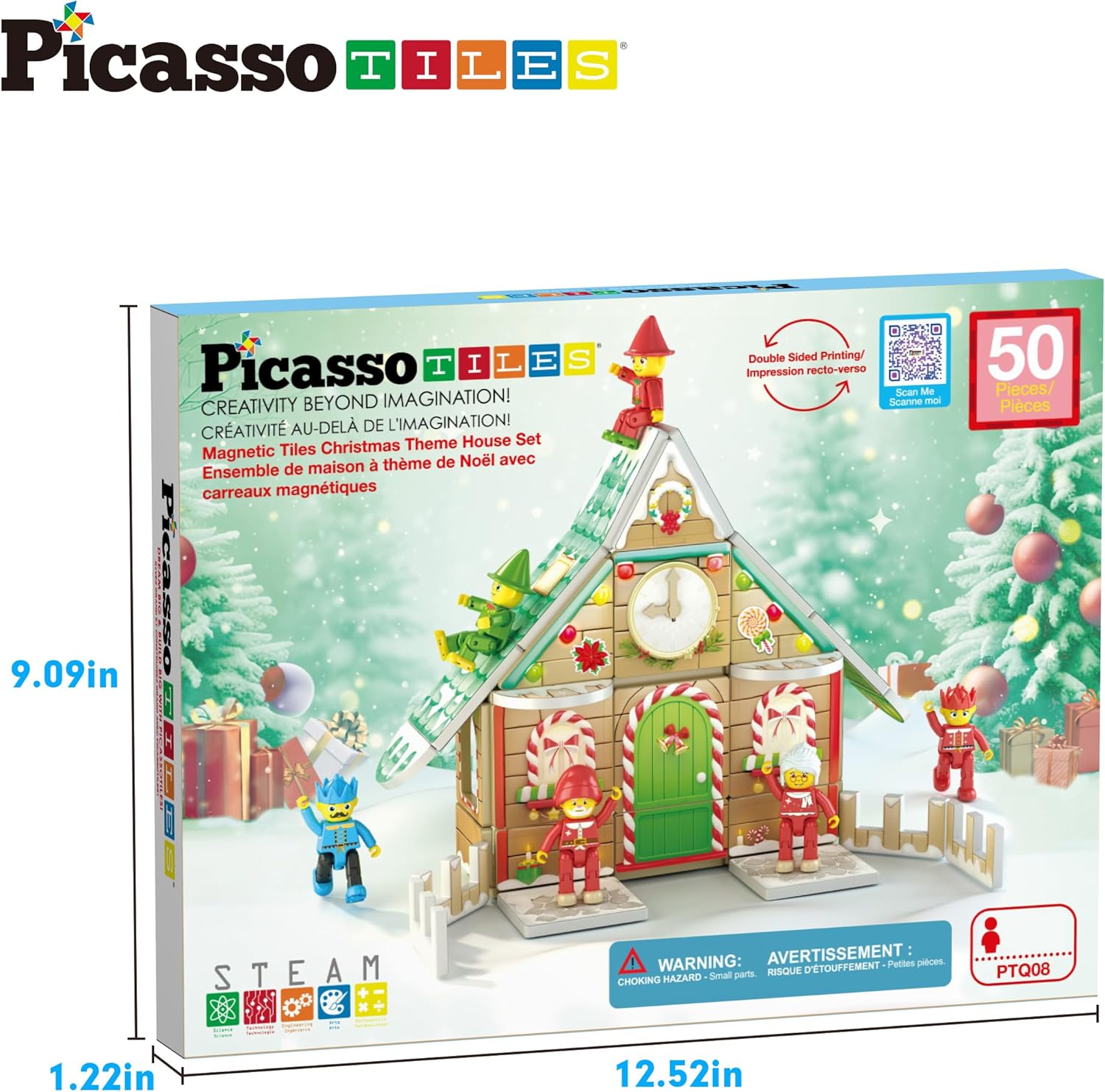 imagePicassoTiles Magnetic Tiles Christmas Cottage Holiday with 6 Character Action Figures Santa Mrs Clause Elves Nutcracker Theme Construction Set Magnet Building Blocks STEM Learning Gifts Toys PTQ08