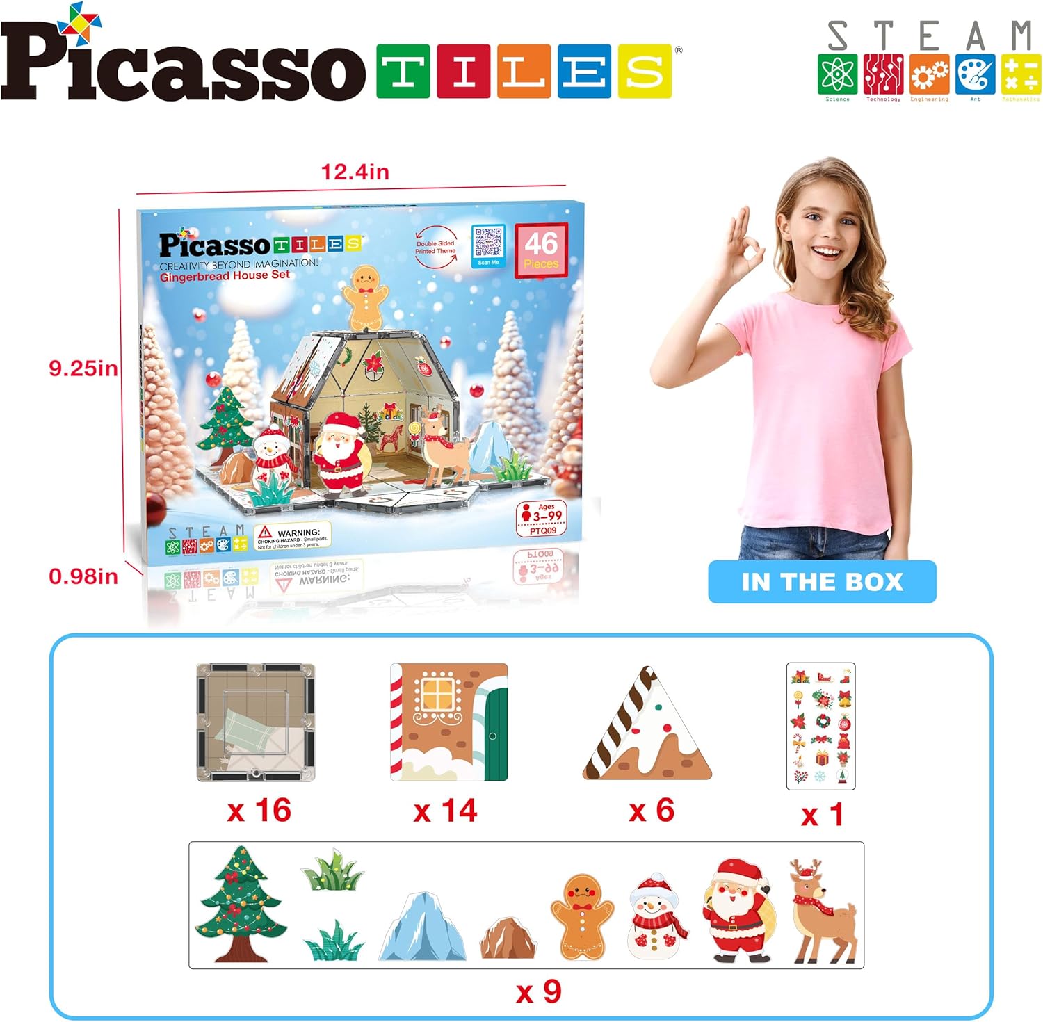 imagePicassoTiles Magnetic Tiles Christmas Gingerbread House Character Action Figure Santa Snowman Gingerbread Man Theme Construction Kit Magnet Building Blocks STEM Learning Gifts Toys PTQ09