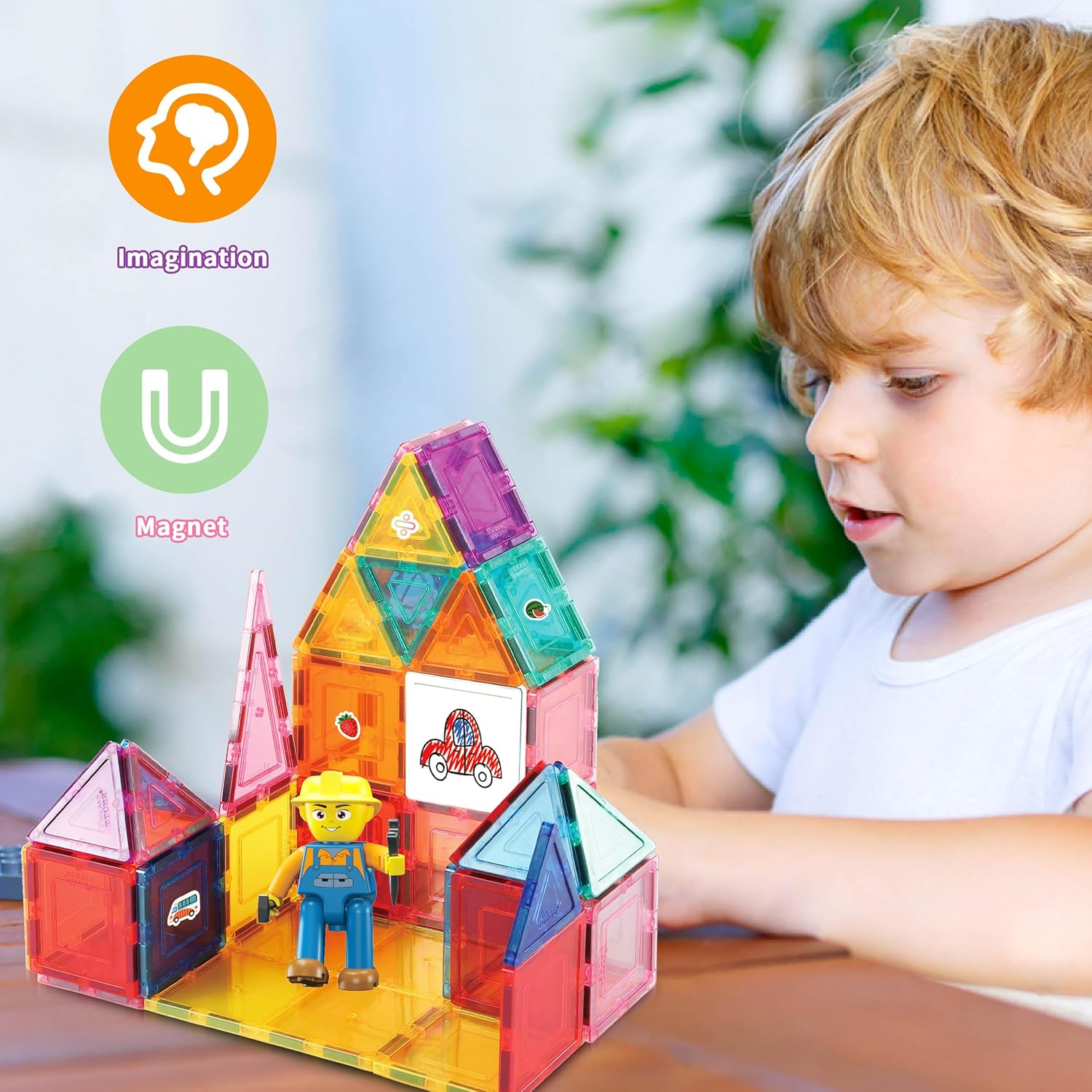 imagePicassoTiles Mega Magnetic Building Block 350 Piece Set Magnet Tile Construction Blocks with Car Base Character Figures Markers Whiteboard 110 Page Ideabook Included for Ages 3 Up STEM Learning