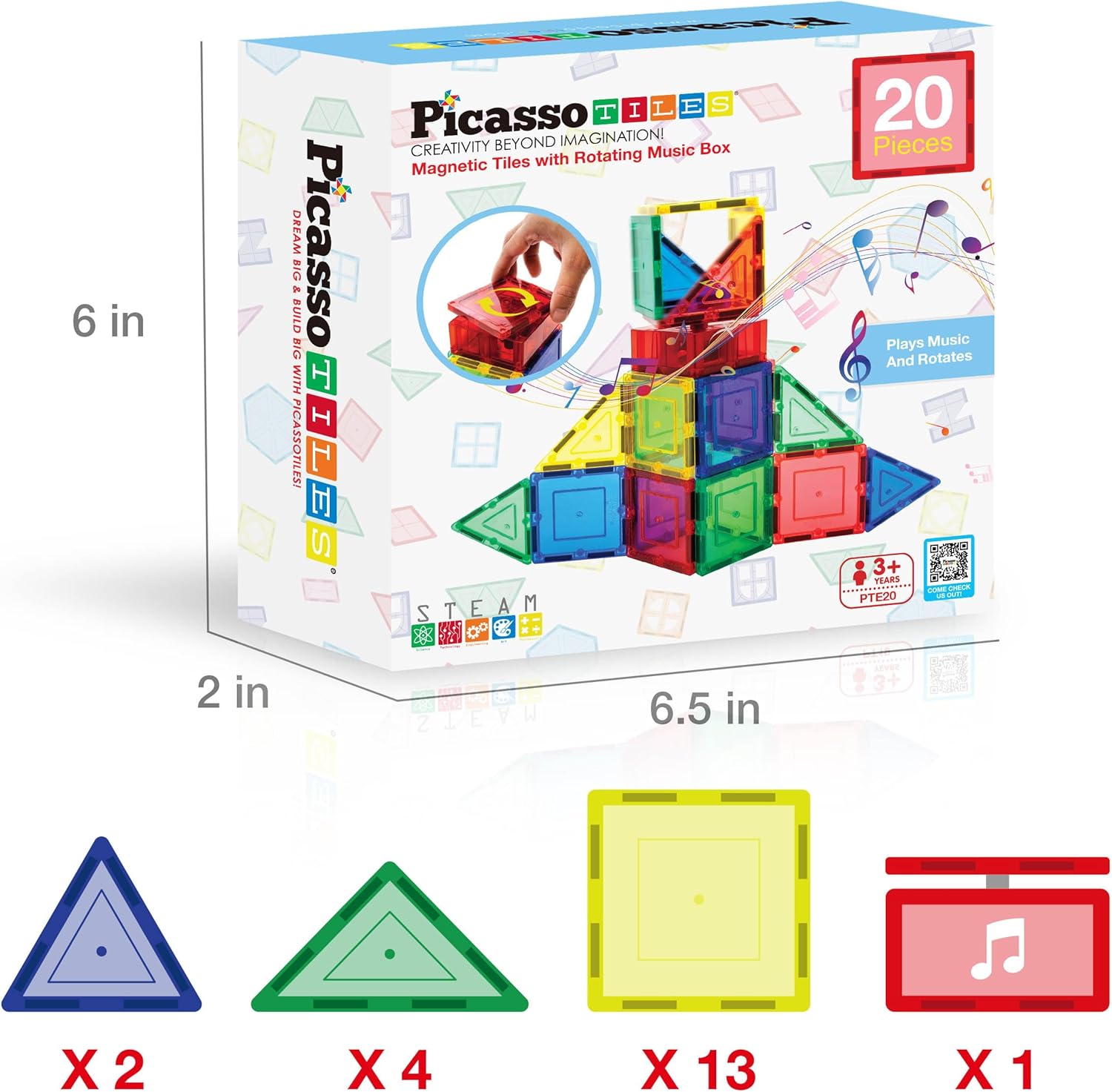 imagePicassoTiles Music Box Magnet Tile Building Block Musical Mechanism Piano Magnetic Tiles Blocks Construction Toy Set STEM Learning Education Kit Playset Boys Girls Toddlers Gift Kids Age 3 ampamp Up PTE20