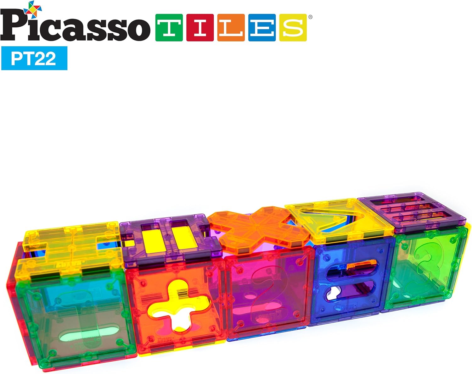 imagePicassoTiles PT22 Magnetic Building Blocks Numerical Magnet Tiles Educational Kit Toy Set 3D Clear Color Stacking Block STEM Playboard Novelty Game wNumbers Roman Numerals and Math Symbols