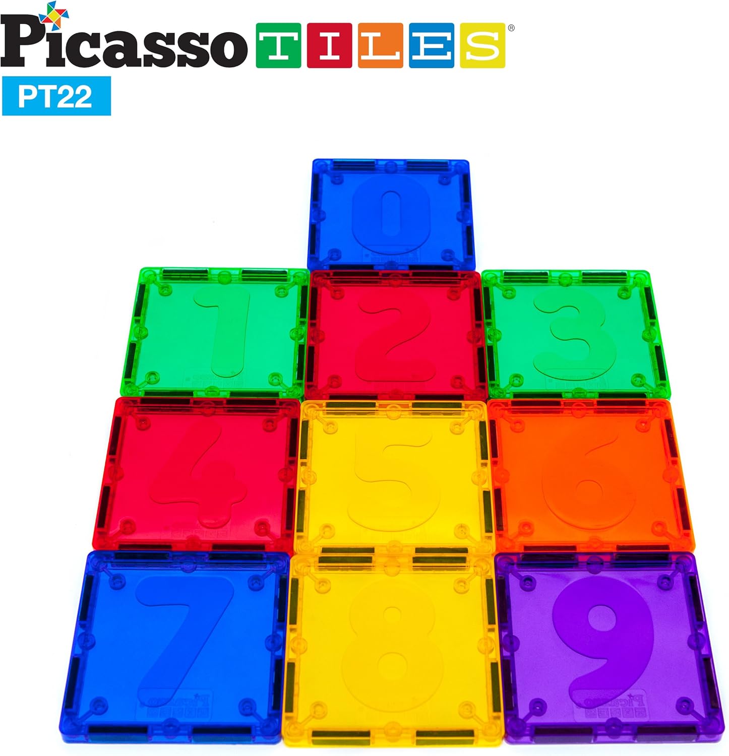 imagePicassoTiles PT22 Magnetic Building Blocks Numerical Magnet Tiles Educational Kit Toy Set 3D Clear Color Stacking Block STEM Playboard Novelty Game wNumbers Roman Numerals and Math Symbols