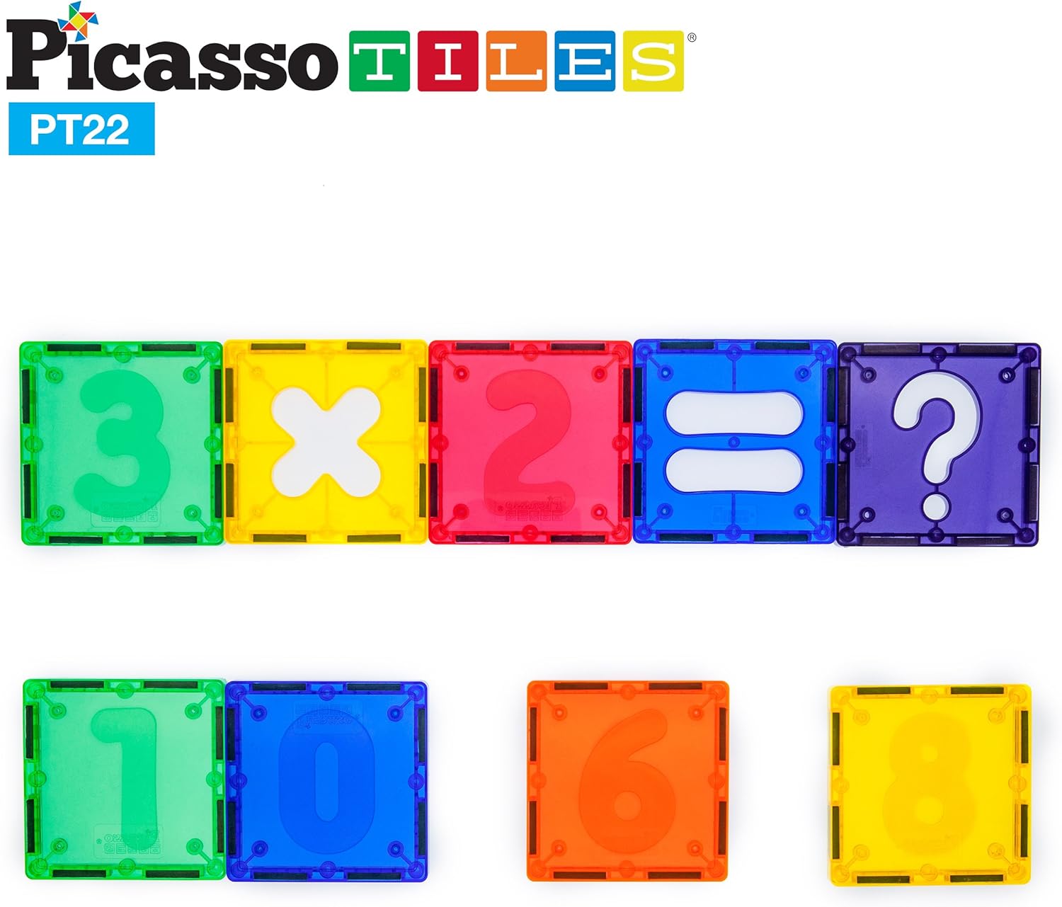 imagePicassoTiles PT22 Magnetic Building Blocks Numerical Magnet Tiles Educational Kit Toy Set 3D Clear Color Stacking Block STEM Playboard Novelty Game wNumbers Roman Numerals and Math Symbols