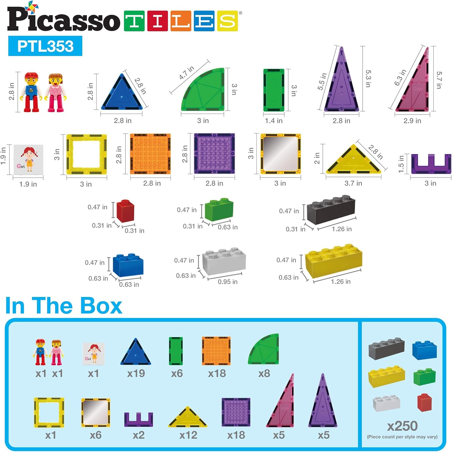 imagePicassoTiles Portable Toy Carry Case  353pc Magnetic Tile Combo Set Magnetic Tiles Construction Blocks Travel Bag EVA Storage Organizer Box Action Figure Character Accessory Magnetic Brick Tile