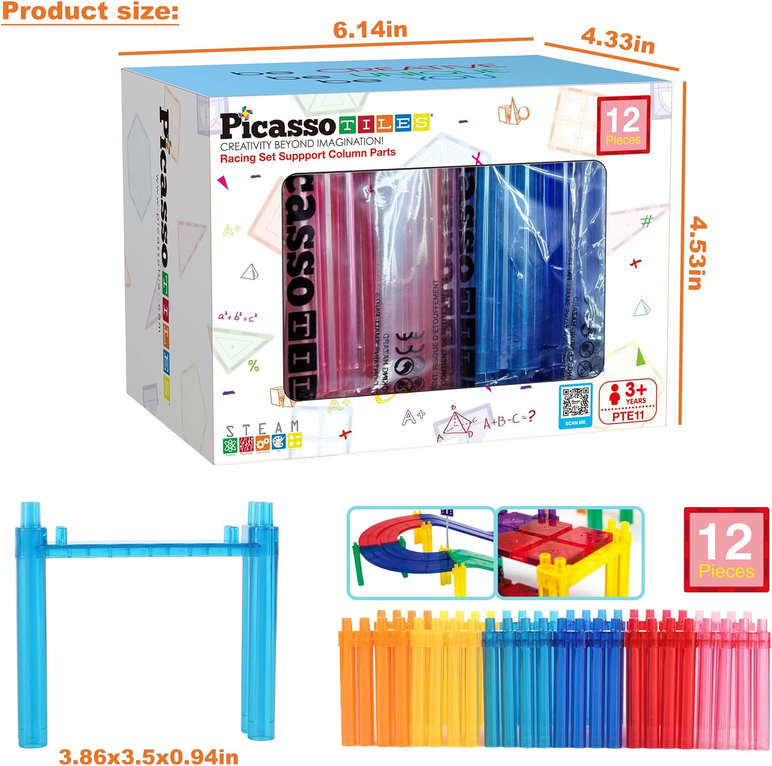 imagePicassoTiles Support Column Expansion Supporting Pack for Magnetic Race CarTrack Magnet Tile Building Block Construction Kit Education Toy Boys Girls STEM Puzzle Toy Kids Boy Girl Toddler 3