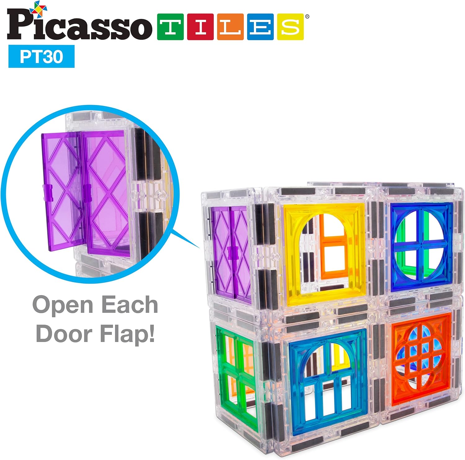 imagePicassoTiles Window and Door Clip On Magnetic Blocks Magnet Tiles Magnets Building Tile Construction Toy Set STEM Education Toys Learning Kit Stacking Block Playset Boys ampamp Girls Age 3 PT30