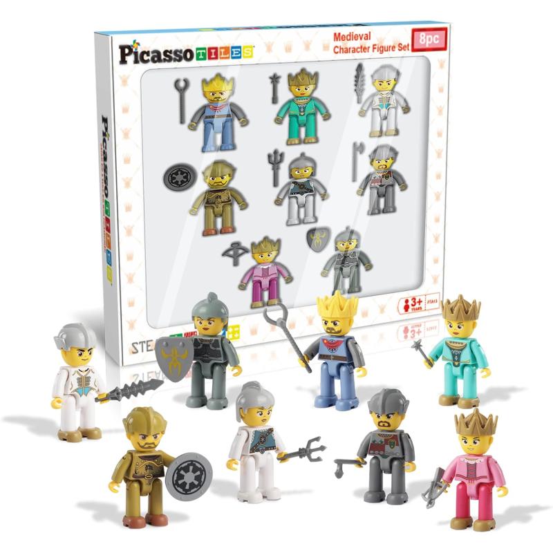 imagePicasso Toys Magnetic Action Figures Medieval King and Knights Character for Building Blocks Tiles Construction Toddler Toy Set Magnets Expansion Pack Educational STEM Pretend Playset PTA13