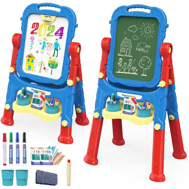 imagePicassoTiles Allinone Kids Art Easel Drawing Board Chalkboard ampamp Whiteboard with Art Accessories Toddler Toys Children Learning Tools  Gift for Age 3 to 8 Years Old Kids Boys Girls PBT02