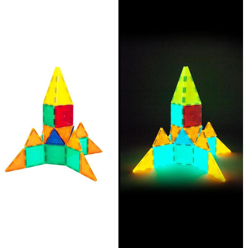 imagePicassoTiles Kids Toy Building Block Set Glow in The Dark Children Construction Kit Magnet Tiles Magnetic STEM Interlocking Playboard Educational Learning Stacking Blocks Child Brain Development PT60Glow in The Dark