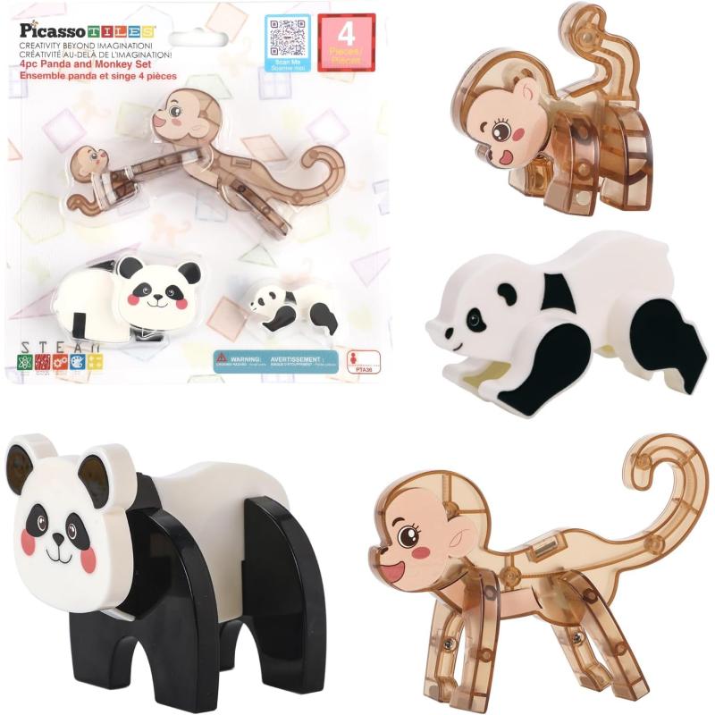 imagePicassoTiles Magnetic Build a Panda ampamp Monkey Set Magnet Tile Blocks Addon Expansion Pack with Panda Cub Monkey ampamp Baby Monkey Preschool Learning Educational Toddler Sensory Pretend Play Toy Ages 3