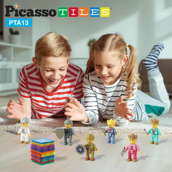 imagePicasso Toys Magnetic Action Figures Medieval King and Knights Character for Building Blocks Tiles Construction Toddler Toy Set Magnets Expansion Pack Educational STEM Pretend Playset PTA13