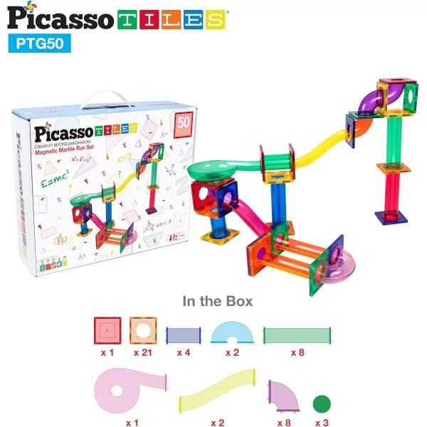 imagePicassoTiles 60PC Magnet Tiles  50PC Marble Run Race Track Fun ampamp Creative Playset Bundle STEAM Learning ampamp Educational Sensory Toy for Preschool ampamp Kindergarten Kids Ages 3 A Classroom Must Have