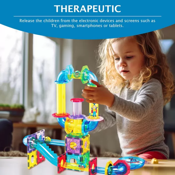 imagePicassoTiles 62 Piece Magnetic Marble Run Pete The Cat Marble Maze Marbles for Kids Race Track Toy Set Sensory Toys for Toddlers STEM Education Magnet Building Blocks Construction Tiles Boys Girls 3