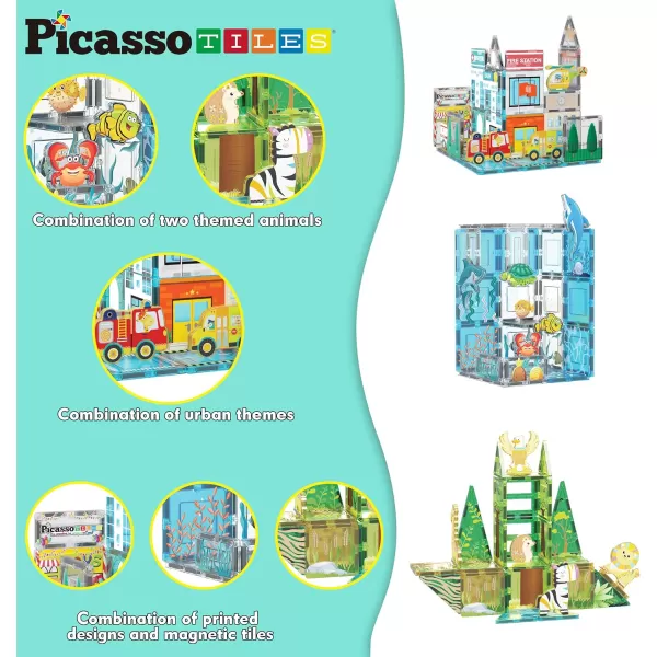 imagePicassoTiles 700 piece Marble Run Magnetic Tiles and Brick Combo Magnet Tile Building Blocks Construction Toddlers Toys Set with Storage Bin ampamp Ideabook Character Action Figures STEM Kids Ages 3 PB700150pc 3in1