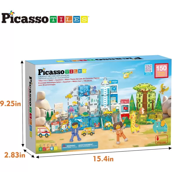 imagePicassoTiles 700 piece Marble Run Magnetic Tiles and Brick Combo Magnet Tile Building Blocks Construction Toddlers Toys Set with Storage Bin ampamp Ideabook Character Action Figures STEM Kids Ages 3 PB700150pc 3in1