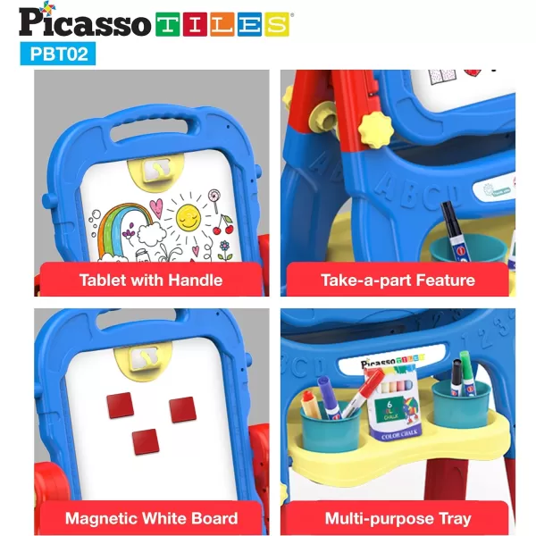 imagePicassoTiles Allinone Kids Art Easel Drawing Board Chalkboard ampamp Whiteboard with Art Accessories Toddler Toys Children Learning Tools  Gift for Age 3 to 8 Years Old Kids Boys Girls PBT02
