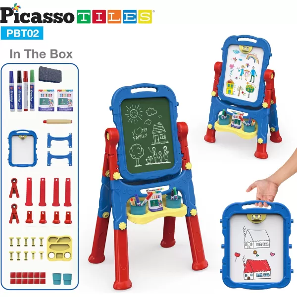 imagePicassoTiles Allinone Kids Art Easel Drawing Board Chalkboard ampamp Whiteboard with Art Accessories Toddler Toys Children Learning Tools  Gift for Age 3 to 8 Years Old Kids Boys Girls PBT02
