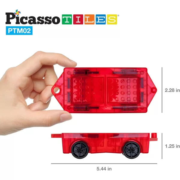 imagePicassoTiles Family Action Figures  2PC Magnetic Car Truck Set Expansion Pack Educational Addon STEM Learning Kit Toddler Construction Mini Magnet Tiles Building Blocks Addons Playset Development