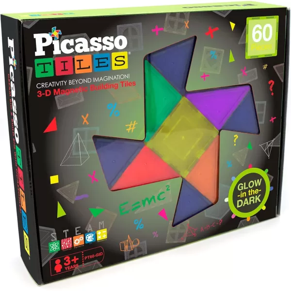 imagePicassoTiles Kids Toy Building Block Set Glow in The Dark Children Construction Kit Magnet Tiles Magnetic STEM Interlocking Playboard Educational Learning Stacking Blocks Child Brain Development PT60Glow in The Dark
