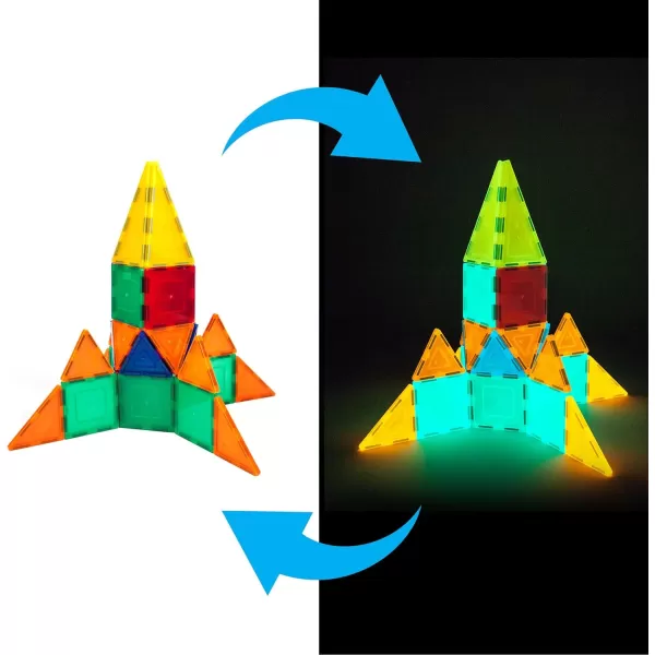 imagePicassoTiles Kids Toy Building Block Set Glow in The Dark Children Construction Kit Magnet Tiles Magnetic STEM Interlocking Playboard Educational Learning Stacking Blocks Child Brain Development PT60Glow in The Dark