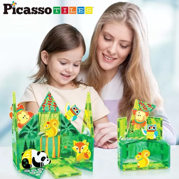 imagePicassoTiles Magnet Tile Building Blocks Forest Animal Themed Playset with 8 Character Action Figures Educational STEM Learning Construction Kit Pretend Play Magnetic Tiles Toddler Kids Ages 3 PTQ26Forest Animal Themed