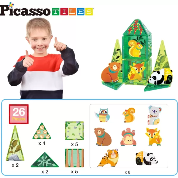 imagePicassoTiles Magnet Tile Building Blocks Forest Animal Themed Playset with 8 Character Action Figures Educational STEM Learning Construction Kit Pretend Play Magnetic Tiles Toddler Kids Ages 3 PTQ26Forest Animal Themed