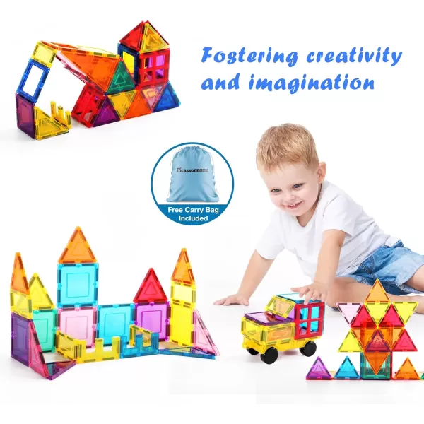 imagePicassoTiles Magnet Tile Building Blocks with Car Base Drawstring Storage Travel Bag Carry Case Magnetic Tiles Construction Toy STEM Learning Educational Kit Sensory Playset Preschool Kids 3 PC61Travel Bag Carry Case