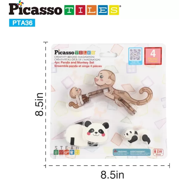 imagePicassoTiles Magnetic Build a Panda ampamp Monkey Set Magnet Tile Blocks Addon Expansion Pack with Panda Cub Monkey ampamp Baby Monkey Preschool Learning Educational Toddler Sensory Pretend Play Toy Ages 3