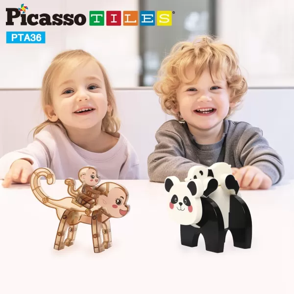 imagePicassoTiles Magnetic Build a Panda ampamp Monkey Set Magnet Tile Blocks Addon Expansion Pack with Panda Cub Monkey ampamp Baby Monkey Preschool Learning Educational Toddler Sensory Pretend Play Toy Ages 3