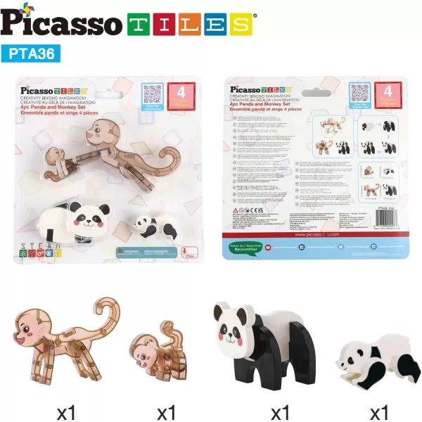imagePicassoTiles Magnetic Build a Panda ampamp Monkey Set Magnet Tile Blocks Addon Expansion Pack with Panda Cub Monkey ampamp Baby Monkey Preschool Learning Educational Toddler Sensory Pretend Play Toy Ages 3