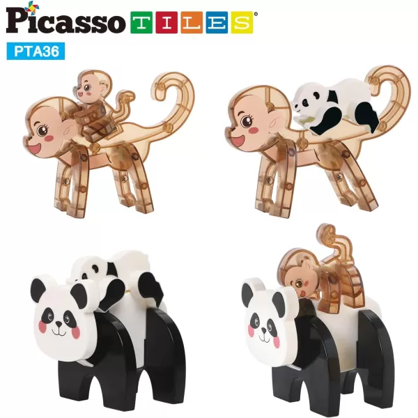 imagePicassoTiles Magnetic Build a Panda ampamp Monkey Set Magnet Tile Blocks Addon Expansion Pack with Panda Cub Monkey ampamp Baby Monkey Preschool Learning Educational Toddler Sensory Pretend Play Toy Ages 3