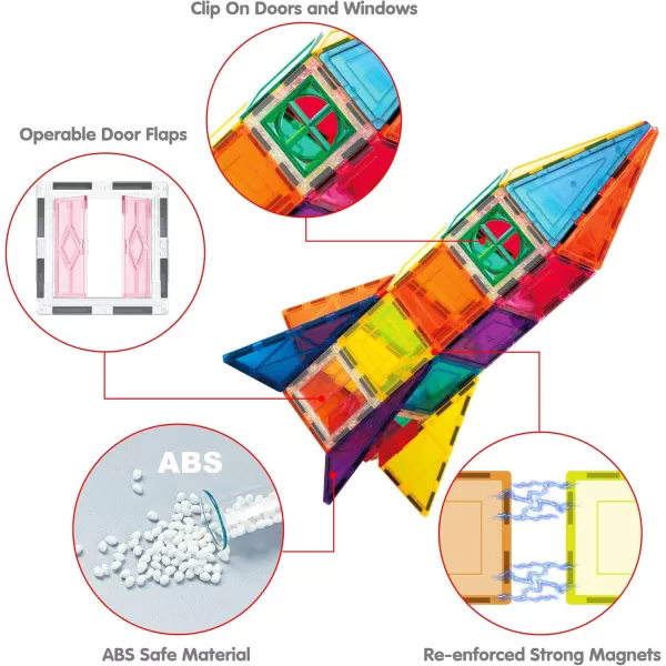 imagePicassoTiles Magnetic Tile Rocket Set Construction Toy Magnet Building Block Engineering STEM Learning Playset Child Brain Development Stacking Kit Window Door Playboard for All Ages 3 and Up