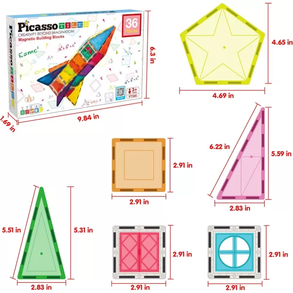 imagePicassoTiles Magnetic Tile Rocket Set Construction Toy Magnet Building Block Engineering STEM Learning Playset Child Brain Development Stacking Kit Window Door Playboard for All Ages 3 and Up