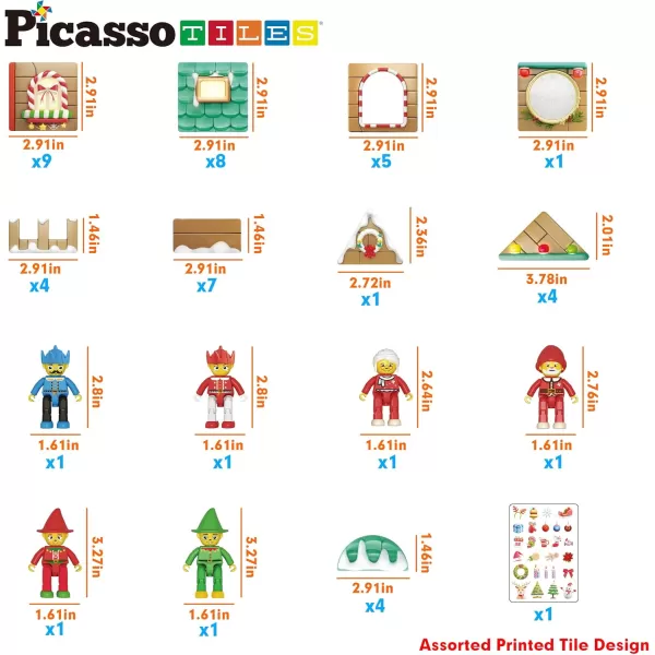 imagePicassoTiles Magnetic Tiles Christmas Cottage Holiday with 6 Character Action Figures Santa Mrs Clause Elves Nutcracker Theme Construction Set Magnet Building Blocks STEM Learning Gifts Toys PTQ08