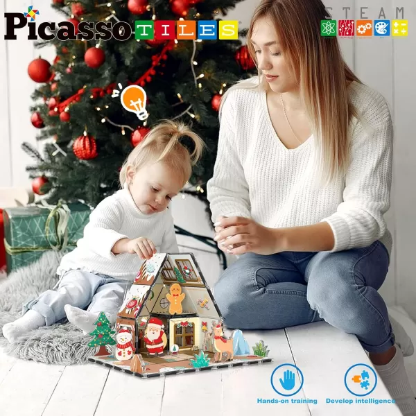 imagePicassoTiles Magnetic Tiles Christmas Gingerbread House Character Action Figure Santa Snowman Gingerbread Man Theme Construction Kit Magnet Building Blocks STEM Learning Gifts Toys PTQ09