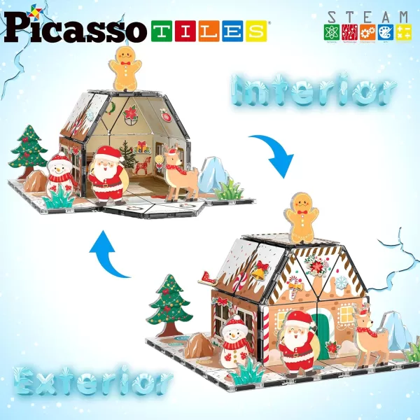 imagePicassoTiles Magnetic Tiles Christmas Gingerbread House Character Action Figure Santa Snowman Gingerbread Man Theme Construction Kit Magnet Building Blocks STEM Learning Gifts Toys PTQ09