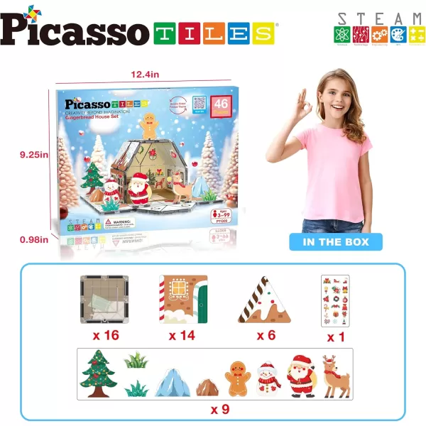 imagePicassoTiles Magnetic Tiles Christmas Gingerbread House Character Action Figure Santa Snowman Gingerbread Man Theme Construction Kit Magnet Building Blocks STEM Learning Gifts Toys PTQ09