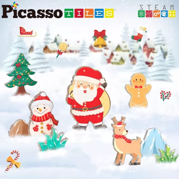 imagePicassoTiles Magnetic Tiles Christmas Gingerbread House Character Action Figure Santa Snowman Gingerbread Man Theme Construction Kit Magnet Building Blocks STEM Learning Gifts Toys PTQ09