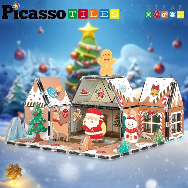 imagePicassoTiles Magnetic Tiles Christmas Gingerbread House Character Action Figure Santa Snowman Gingerbread Man Theme Construction Kit Magnet Building Blocks STEM Learning Gifts Toys PTQ09