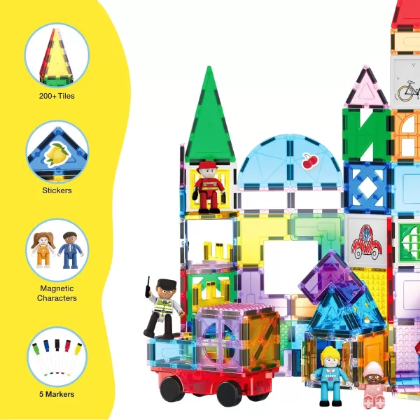 imagePicassoTiles Mega Magnetic Building Block 350 Piece Set Magnet Tile Construction Blocks with Car Base Character Figures Markers Whiteboard 110 Page Ideabook Included for Ages 3 Up STEM Learning