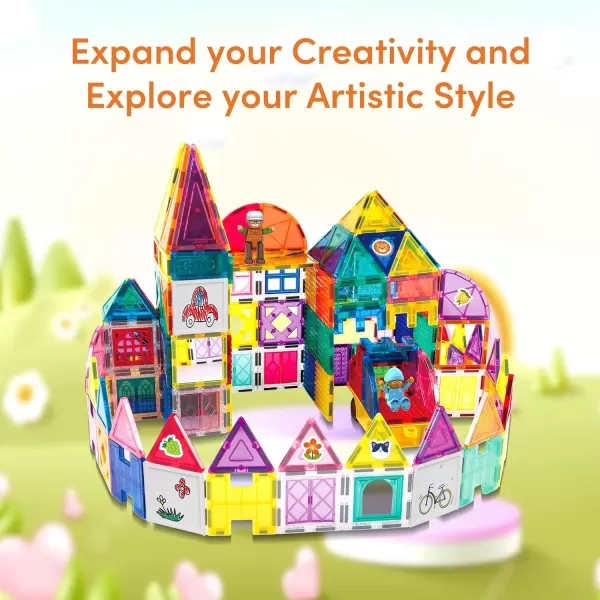 imagePicassoTiles Mega Magnetic Building Block 350 Piece Set Magnet Tile Construction Blocks with Car Base Character Figures Markers Whiteboard 110 Page Ideabook Included for Ages 3 Up STEM Learning