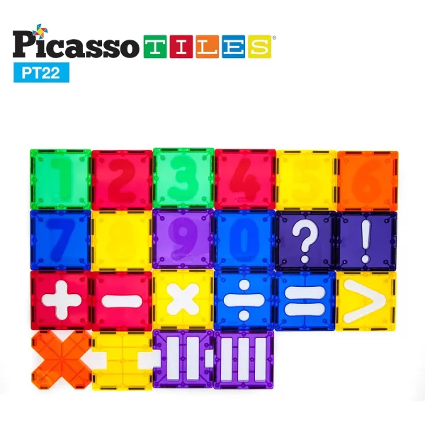 imagePicassoTiles PT22 Magnetic Building Blocks Numerical Magnet Tiles Educational Kit Toy Set 3D Clear Color Stacking Block STEM Playboard Novelty Game wNumbers Roman Numerals and Math Symbols