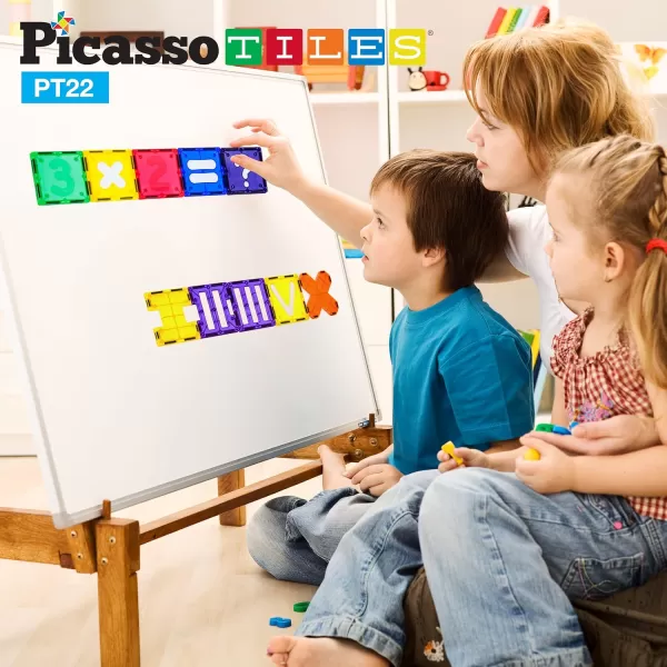 imagePicassoTiles PT22 Magnetic Building Blocks Numerical Magnet Tiles Educational Kit Toy Set 3D Clear Color Stacking Block STEM Playboard Novelty Game wNumbers Roman Numerals and Math Symbols