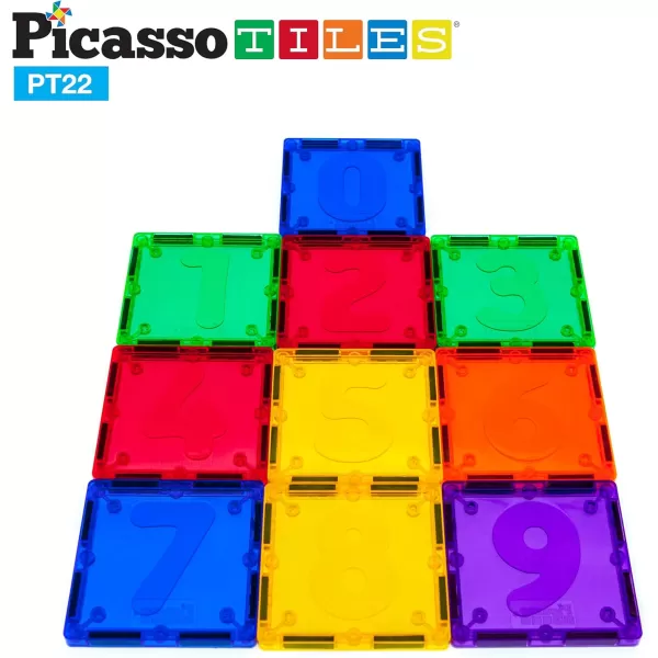 imagePicassoTiles PT22 Magnetic Building Blocks Numerical Magnet Tiles Educational Kit Toy Set 3D Clear Color Stacking Block STEM Playboard Novelty Game wNumbers Roman Numerals and Math Symbols